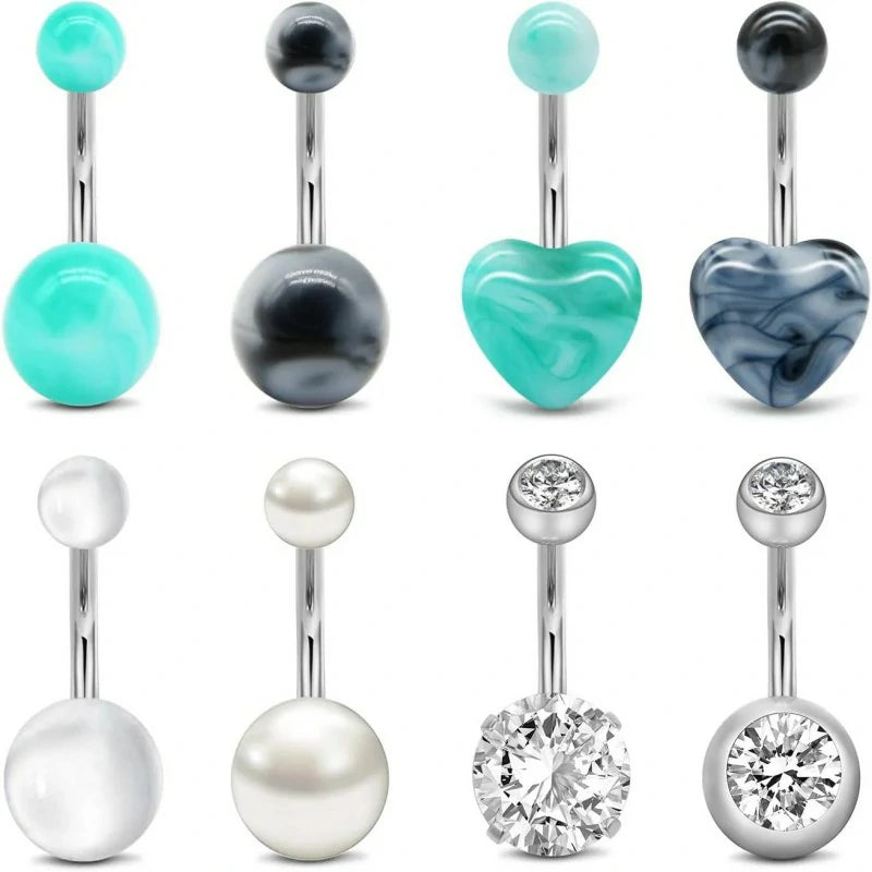 Belly Button Rings 14G Surgical Steel Belly Rings CZ Opal Navel Piercing Jewelry