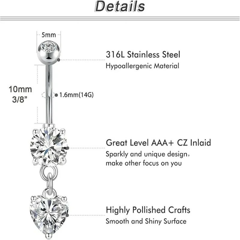 Belly Button Rings 14G Surgical Steel Belly Rings CZ Opal Navel Piercing Jewelry