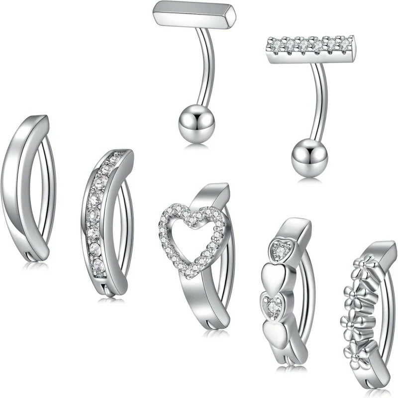 Belly Button Rings 14G Surgical Steel Belly Rings CZ Opal Navel Piercing Jewelry