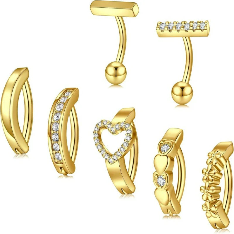 Belly Button Rings 14G Surgical Steel Belly Rings CZ Opal Navel Piercing Jewelry