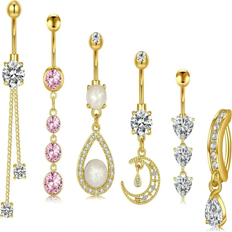 Belly Button Rings 14G Surgical Steel Belly Rings CZ Opal Navel Piercing Jewelry