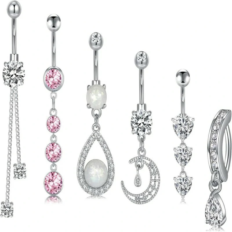 Belly Button Rings 14G Surgical Steel Belly Rings CZ Opal Navel Piercing Jewelry