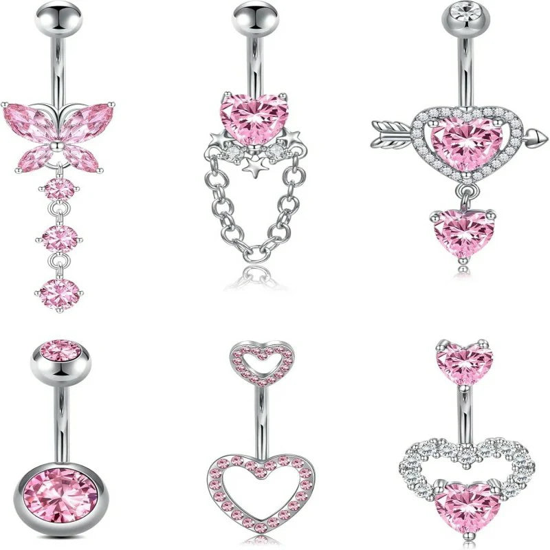 Belly Button Rings 14G Surgical Steel Belly Rings CZ Opal Navel Piercing Jewelry