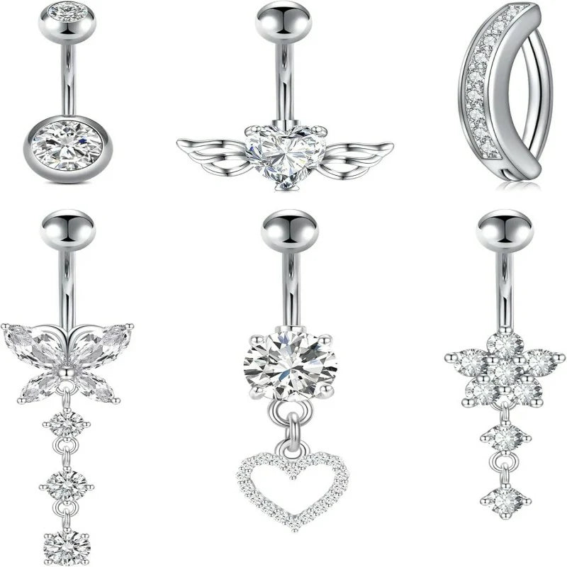 Belly Button Rings 14G Surgical Steel Belly Rings CZ Opal Navel Piercing Jewelry
