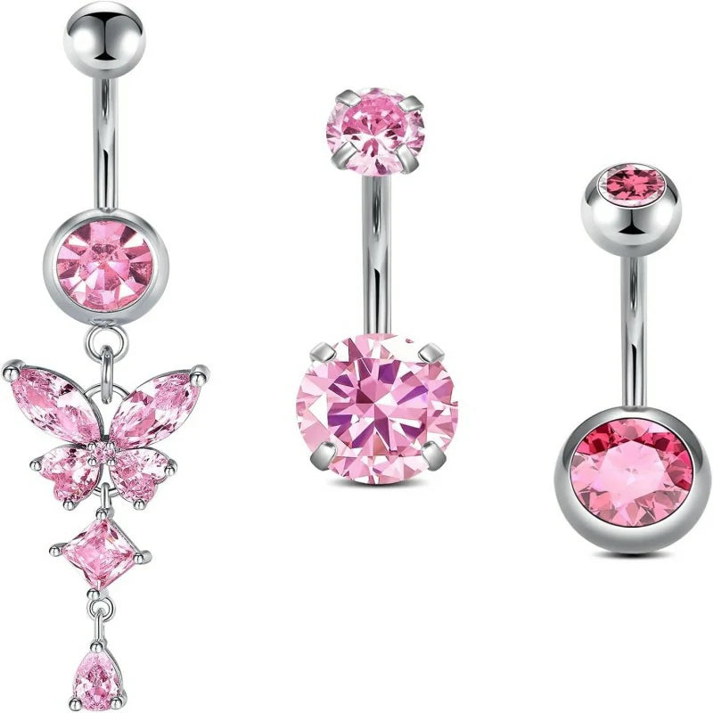 Belly Button Rings 14G Surgical Steel Belly Rings CZ Opal Navel Piercing Jewelry