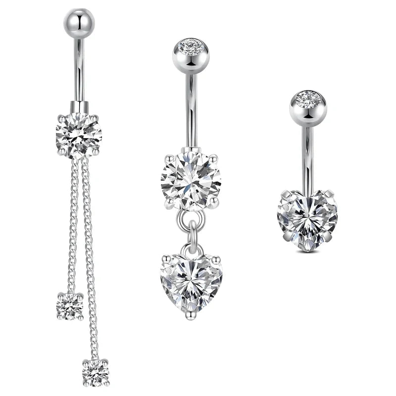 Belly Button Rings 14G Surgical Steel Belly Rings CZ Opal Navel Piercing Jewelry