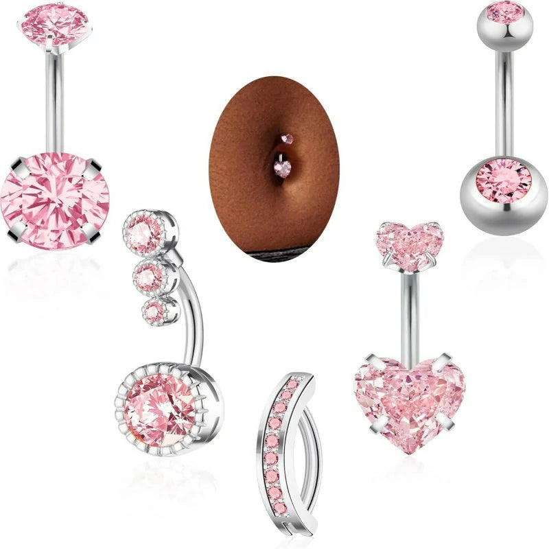Gold Plated Silver Pink Clear CZ Belly Rings Heart Bow Flower Butterfly Teardrop Dangle