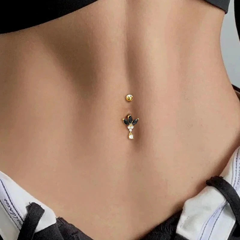 14G Gold Dangle Belly Navel Rings Stainless Steel Belly Navel Piercing Jewelry