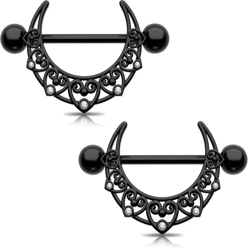 Black Moon Nipple Piercing 14G Stainless Steel 316L Heart Nipple Barbell