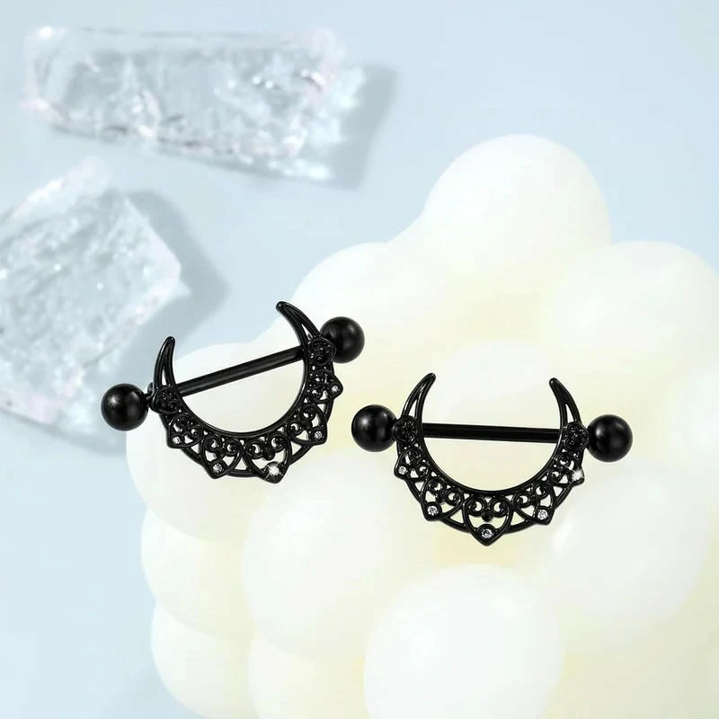 Black Moon Nipple Piercing 14G Stainless Steel 316L Heart Nipple Barbell