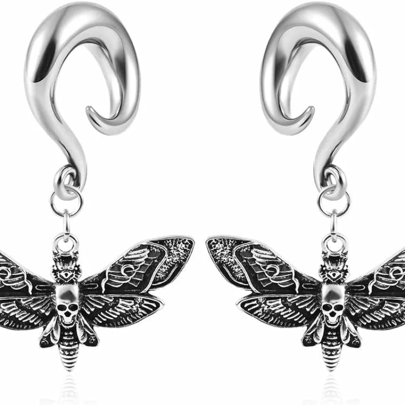 2 PCS 316 Stainless Steel Butterfly Ear Dangle Ear Hangers Ear Gauges Piercing