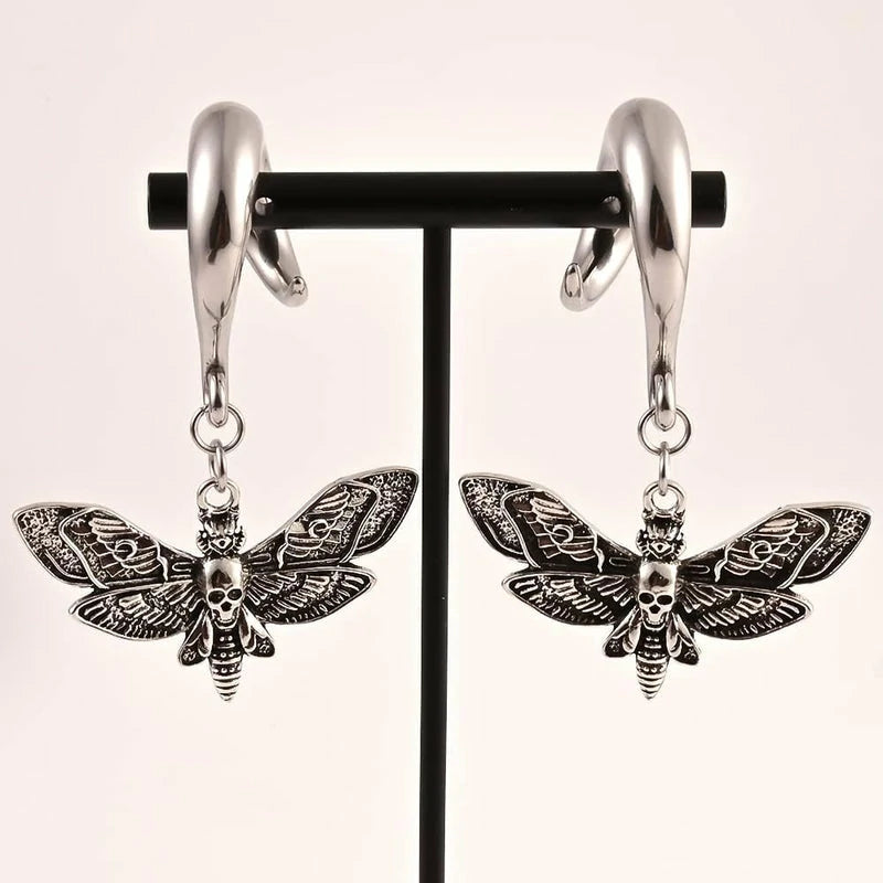 2 PCS 316 Stainless Steel Butterfly Ear Dangle Ear Hangers Ear Gauges Piercing