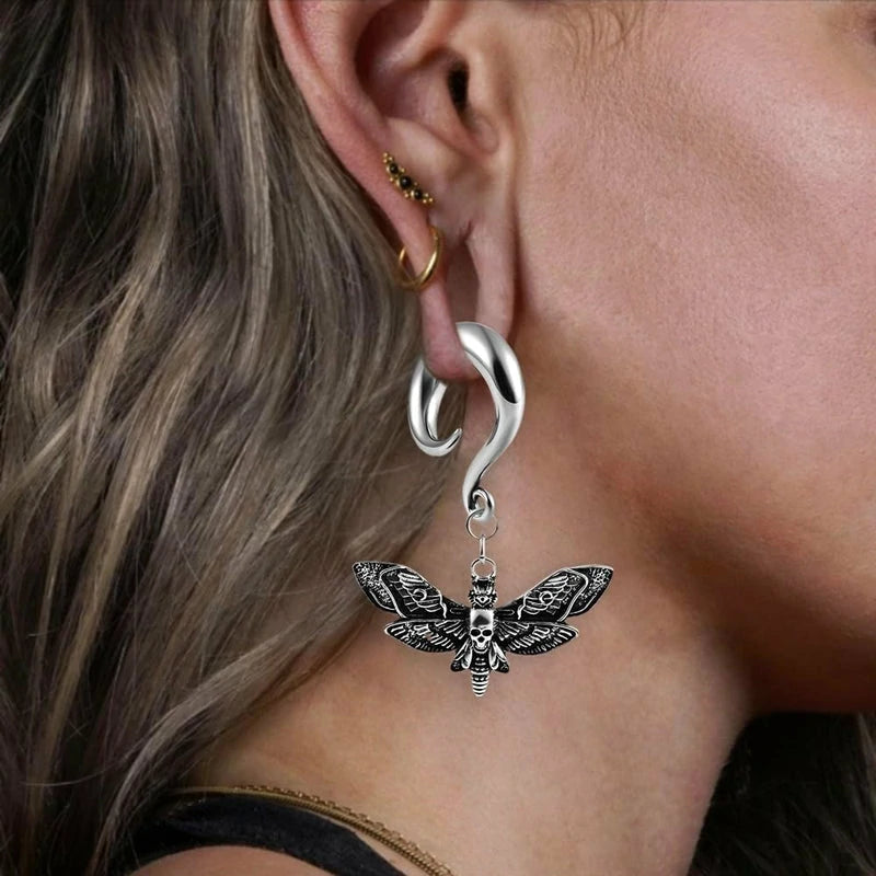 2 PCS 316 Stainless Steel Butterfly Ear Dangle Ear Hangers Ear Gauges Piercing