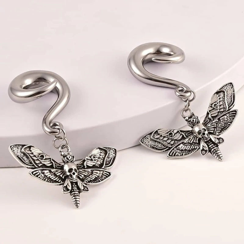 2 PCS 316 Stainless Steel Butterfly Ear Dangle Ear Hangers Ear Gauges Piercing