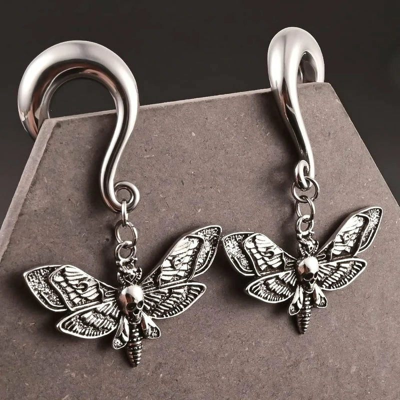 2 PCS 316 Stainless Steel Butterfly Ear Dangle Ear Hangers Ear Gauges Piercing