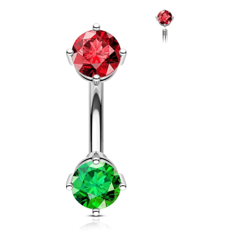 Christmas Belly Button Rings 14G Red and Green CZ Belly Navel Rings