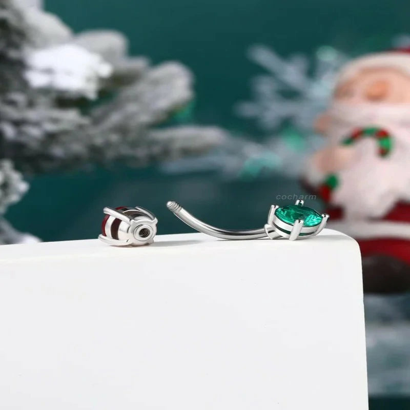 Christmas Belly Button Rings 14G Red and Green CZ Belly Navel Rings