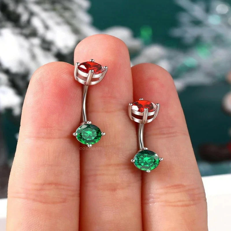 Christmas Belly Button Rings 14G Red and Green CZ Belly Navel Rings