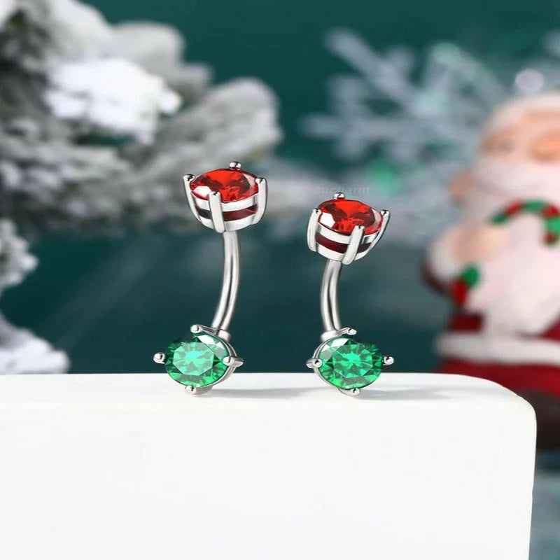 Christmas Belly Button Rings 14G Red and Green CZ Belly Navel Rings