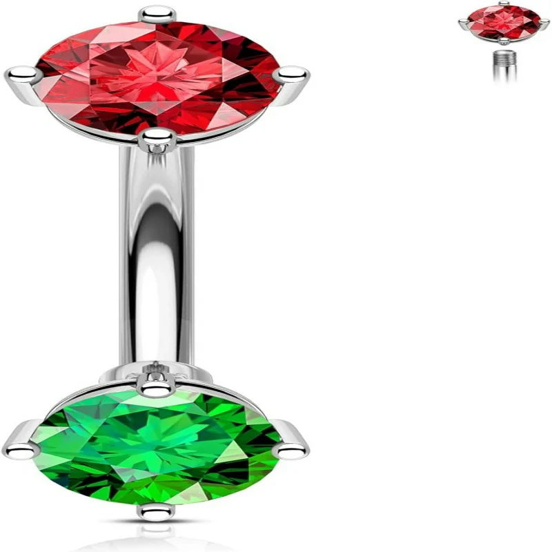 Christmas Belly Button Rings 14G Red and Green CZ Belly Navel Rings