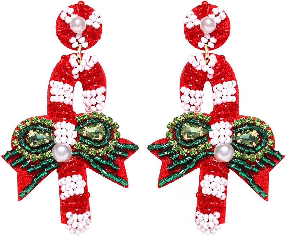 Christmas Earrings for Women Beaded Holiday Reindeer Bulb Boot Earrings Handmade Christmas Tree Drop Dangle Earrings Festive Jewelry Gifts - 我的商店我的商店我的商店