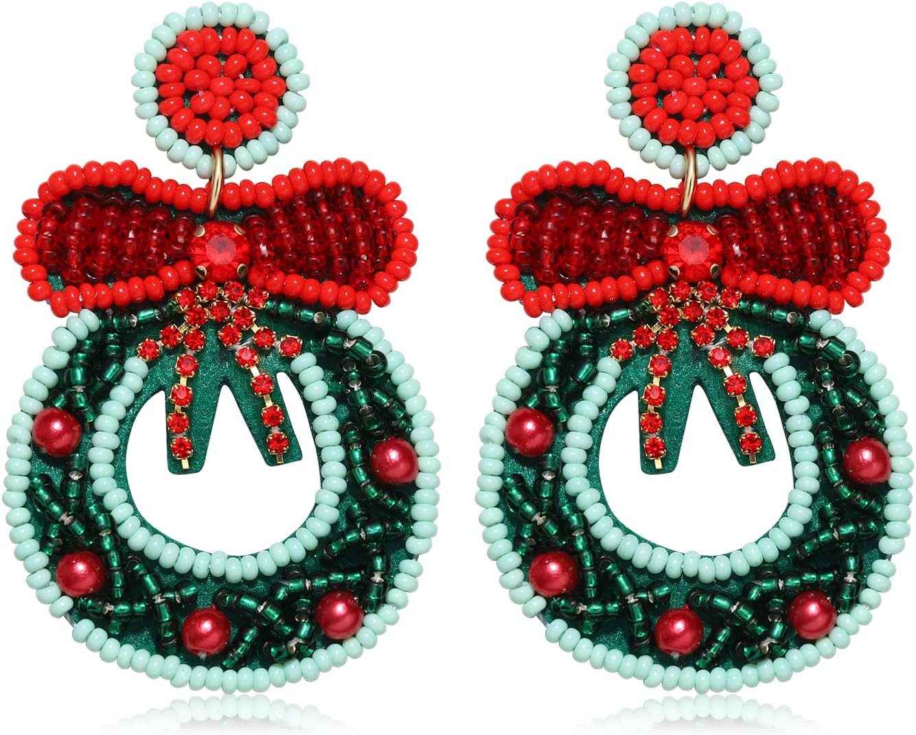 Christmas Earrings for Women Beaded Holiday Reindeer Bulb Boot Earrings Handmade Christmas Tree Drop Dangle Earrings Festive Jewelry Gifts - 我的商店我的商店我的商店