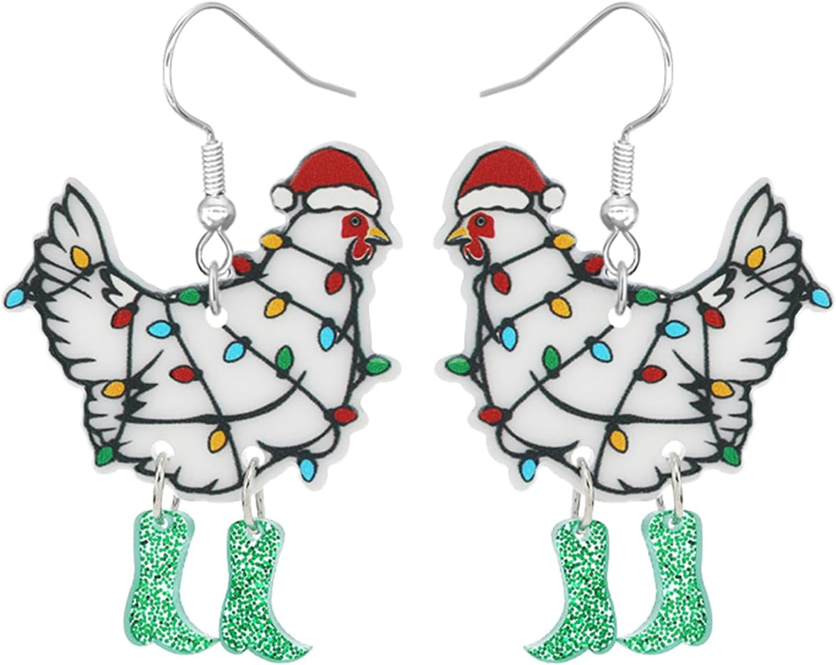 Christmas Earrings for Women Cute Funny Acrylic Christmas Santa Claus Tree Cat Dinosaur Earrings Xmas New Year Party Holiday Earring - 我的商店我的商店我的商店