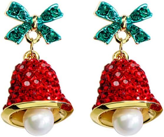 Christmas Gift Rhinestone Elk Stud Earrings for Women Red Crystal Santa Hat Dangle Earrings Necklace Set - 我的商店我的商店我的商店