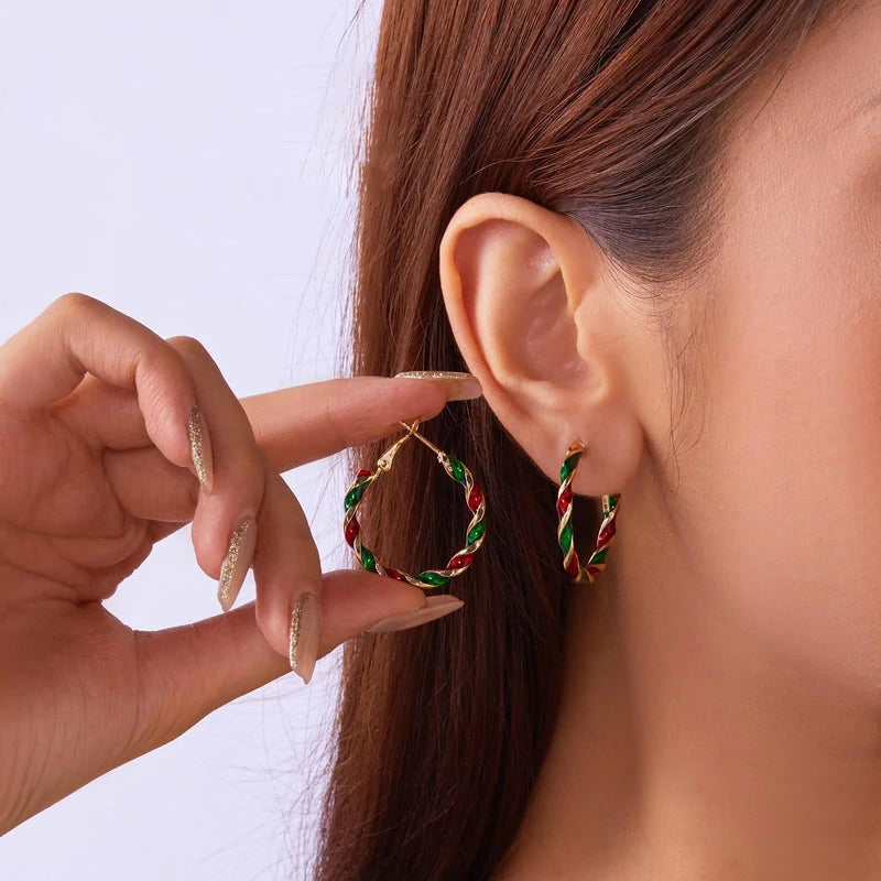 Christmas Tree Stud and Hoop Earrings Acrylic Drop Dangle Jewelry With Gold Star Green Tree  Santa Hat Cute Alpaca