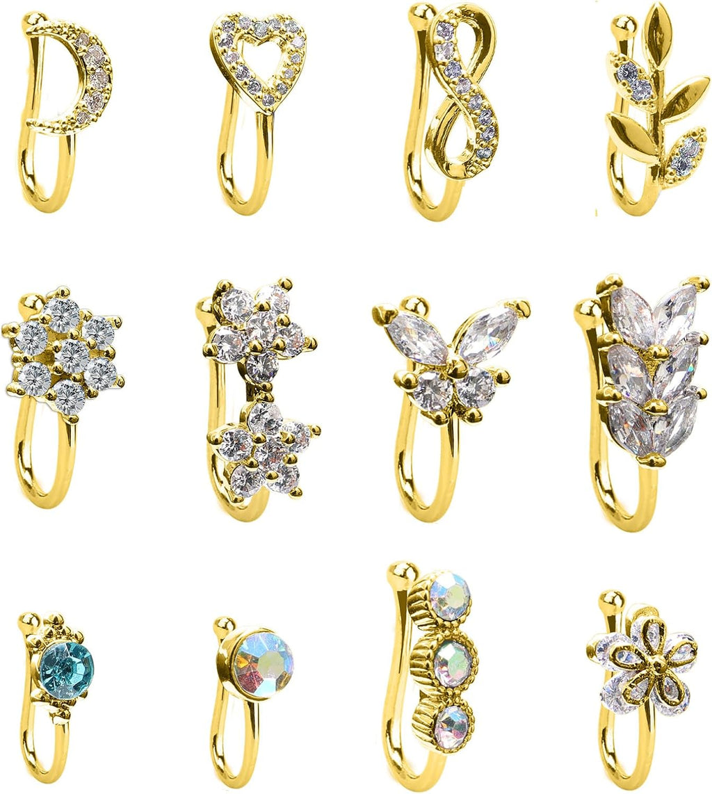 CrazyPiercing Fake Nose Ring CZ African Nose Cuffs Gold/Silver/Rose Gold Faux Septum Nose Rings Clip on Nose Jewelry for Woman Non Pierced Jewelry - QIAO CrystalQIAO CrystalQIAO Crystal