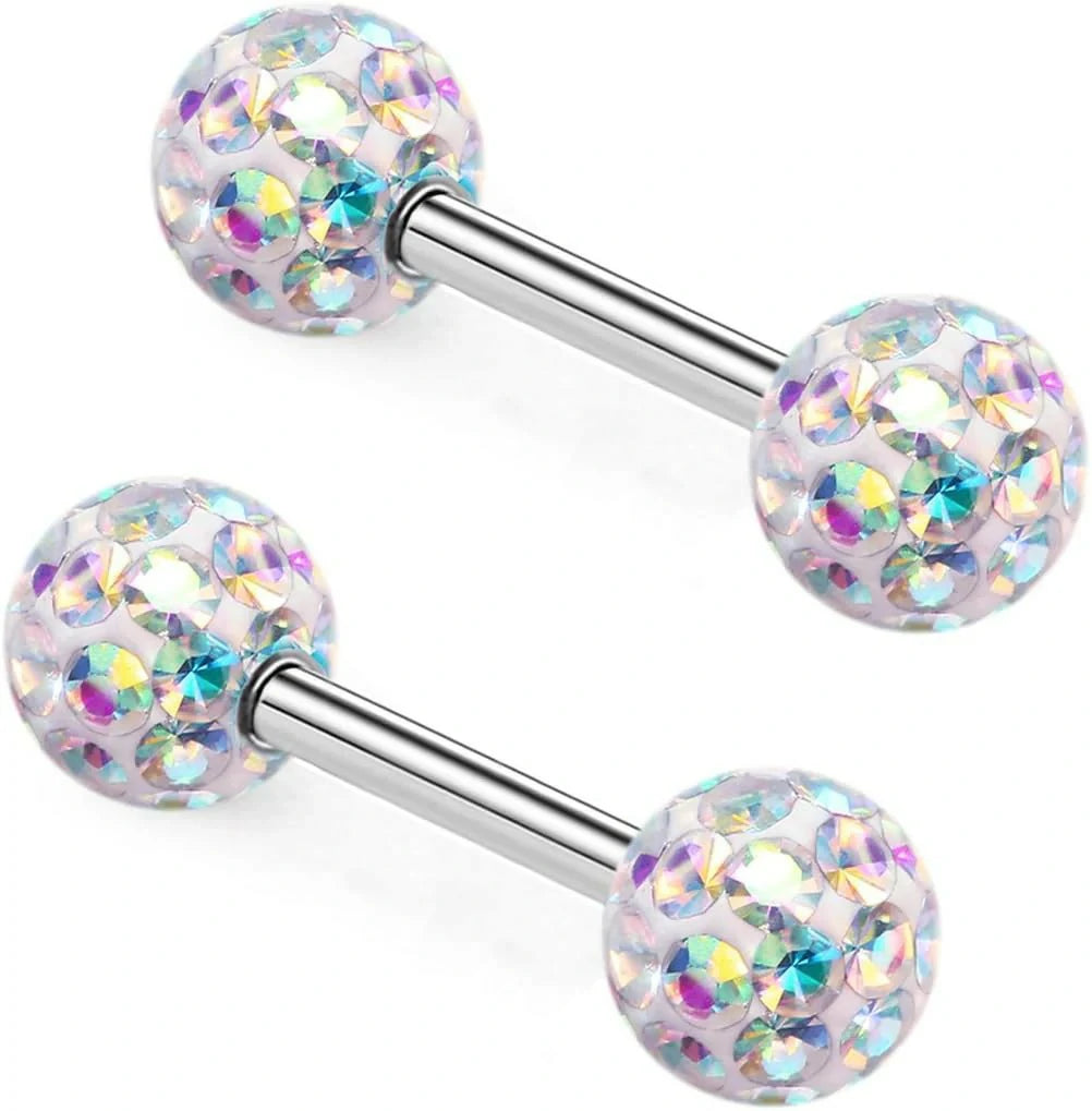 Crystal 14G Studs Nipple Rings Piercing Barbell Anti-allergy Surgical Steel Pairs