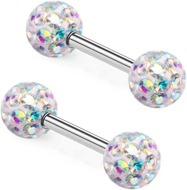 Crystal 14G Studs Nipple Rings Piercing Barbell Anti-allergy Surgical Steel Pairs