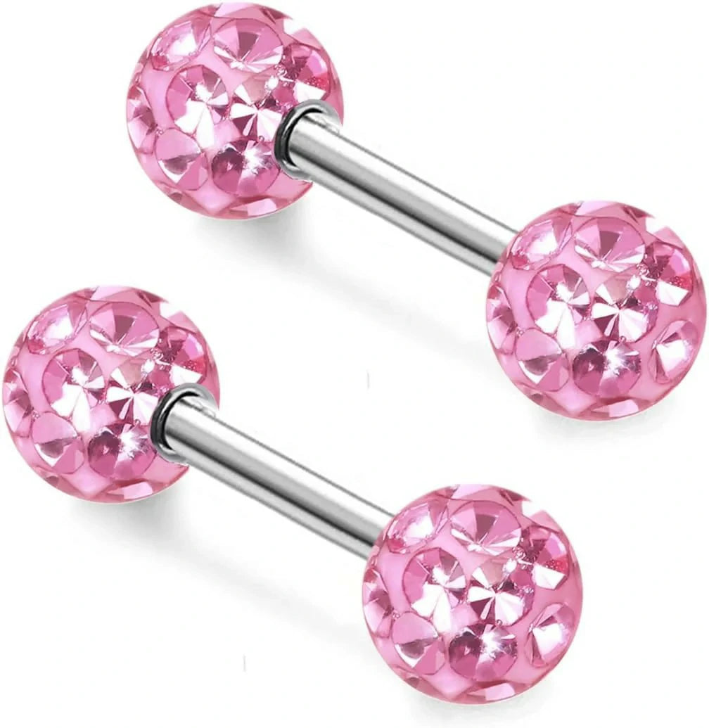 Crystal 14G Studs Nipple Rings Piercing Barbell Anti-allergy Surgical Steel Pairs