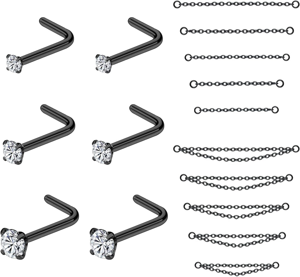 CZ Studs with Chain Surgical Steel Nose Piercing Jewelry - QIAO CrystalQIAO CrystalQIAO Crystal