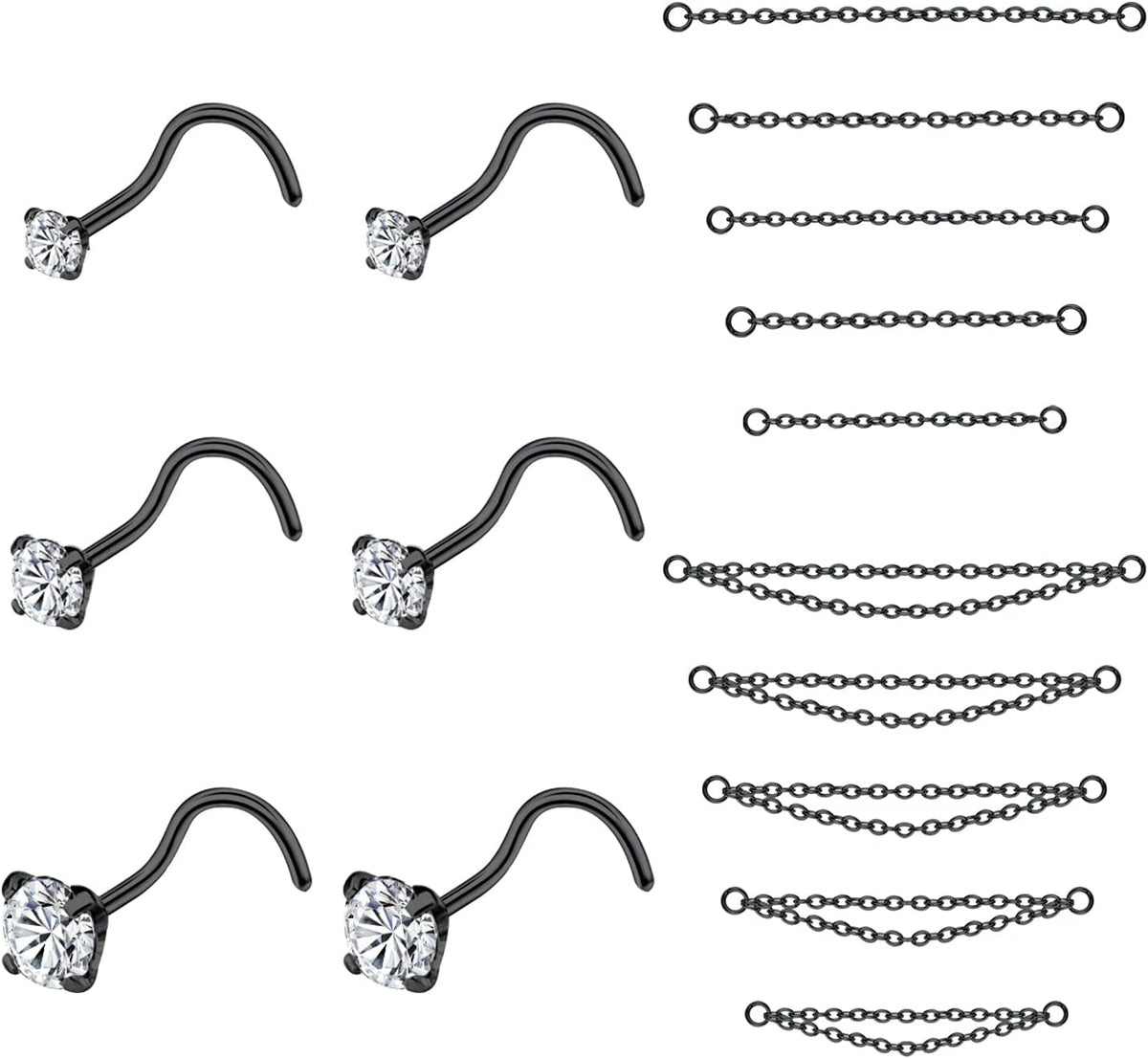 CZ Studs with Chain Surgical Steel Nose Piercing Jewelry - QIAO CrystalQIAO CrystalQIAO Crystal