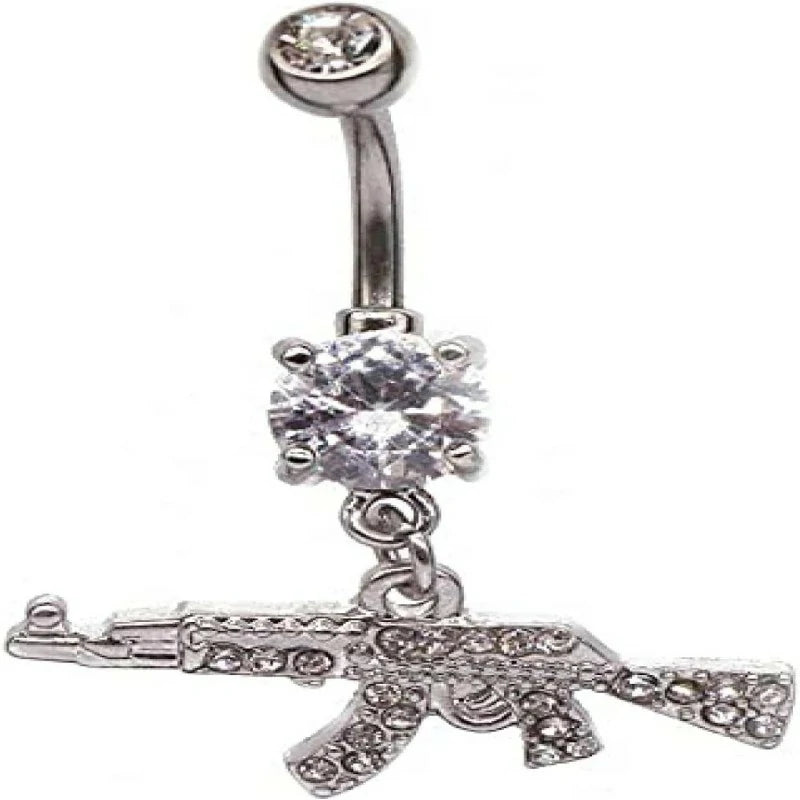 Dangle Navel Ring Clear Gem Gun Belly Button Ring Body Piercing Jewelry