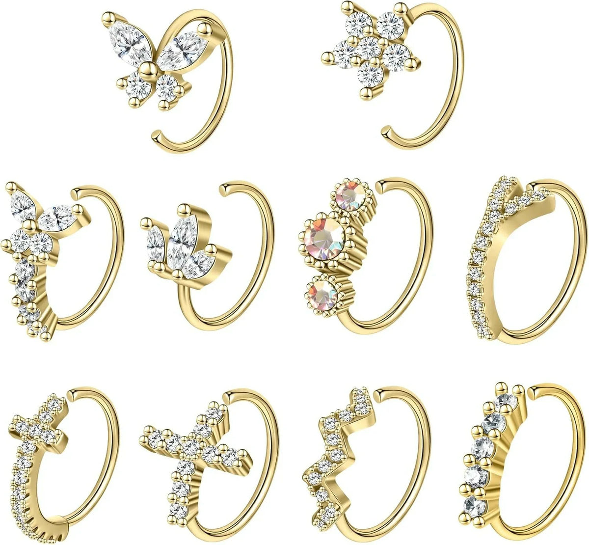 23-40 Pcs Gold Nose Rings & Studs - 18G & 20G Nose Piercing Jewelry