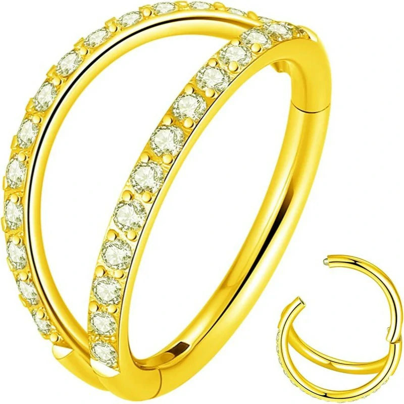 Double Open Stack CZ Nose Ring Hoop 316L Surgical Steel Helix Rook Conch Cartilage Daith Tragus Earrings