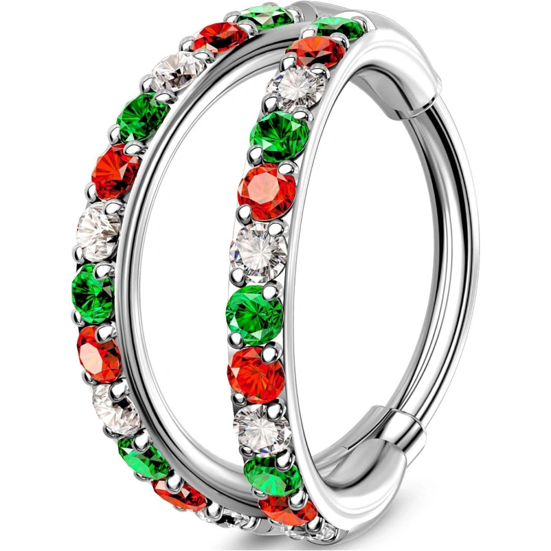 double-cz-hoop-piercing-jewelry-halloween-christmas-20g-nose-rings-6mm-7mm-8mm-classic-16g-cartilage-earrings-6mm12mm-surgical-steel-helix-tragus-lip-hoops-ren-green