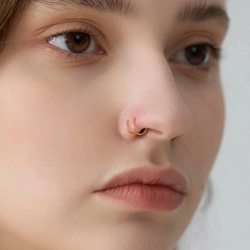 14K Gold Filled Sterling Silver Rose Gold Double Hoop Nose Ring for Single Piercing