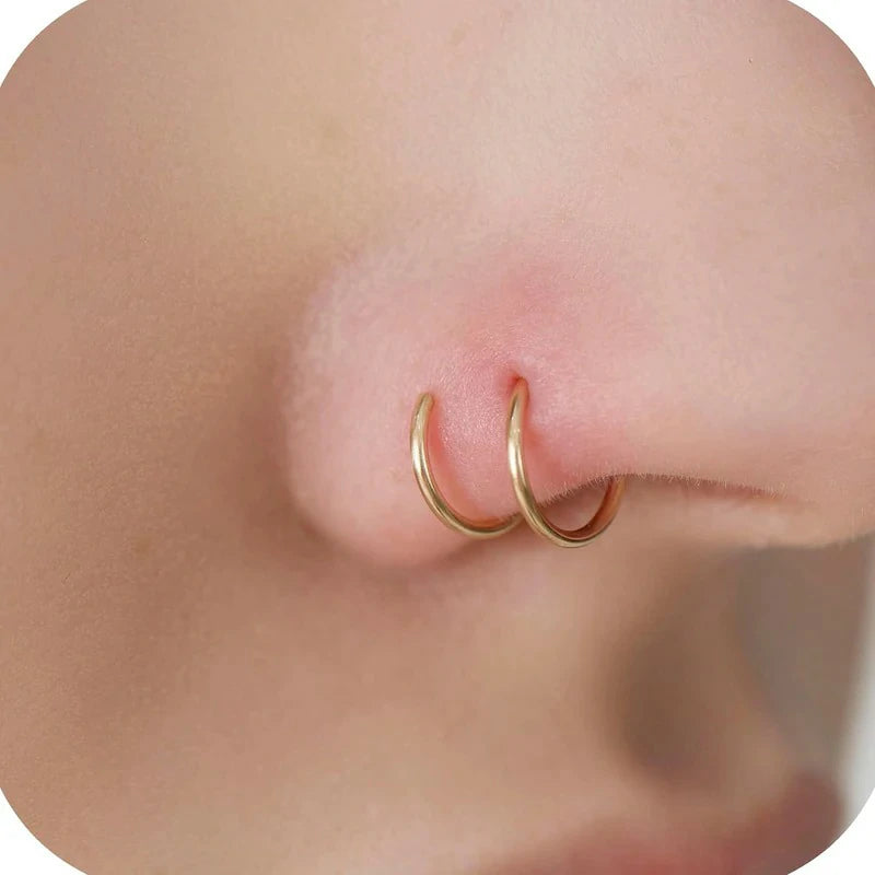 14K Gold Filled Sterling Silver Rose Gold Double Hoop Nose Ring for Single Piercing