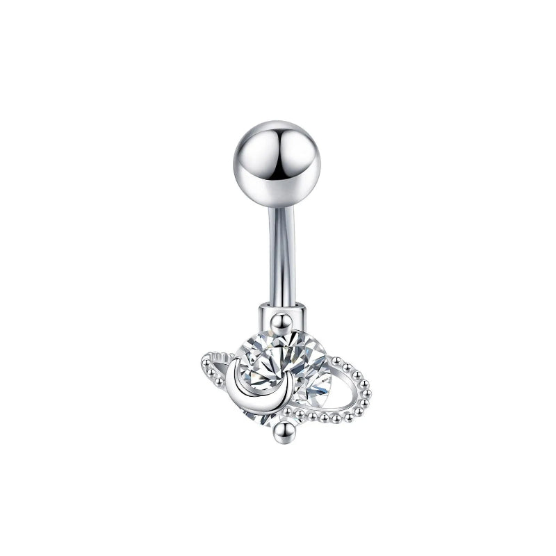 European and American fashion 1.6mm thick stainless steel rod double diamond heart - shaped head inlaid with zircon navel piercing jewelry - QIAO CrystalQIAO CrystalQIAO Crystal