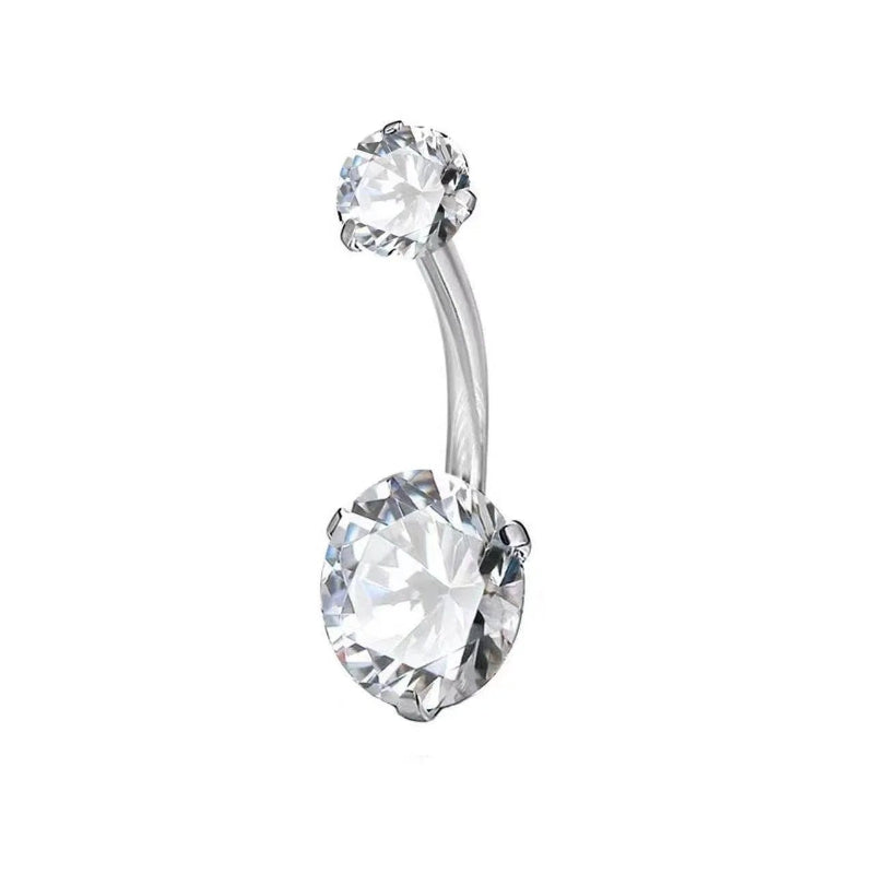 European and American fashion 1.6mm thick stainless steel rod double diamond heart - shaped head inlaid with zircon navel piercing jewelry - QIAO CrystalQIAO CrystalQIAO Crystal