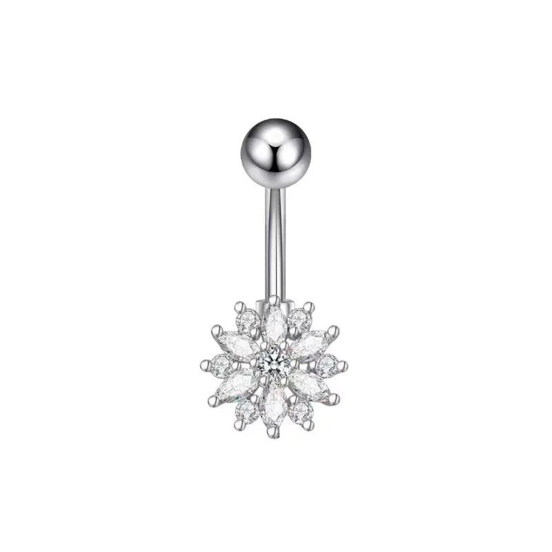 European and American fashion 1.6mm thick stainless steel rod double diamond heart - shaped head inlaid with zircon navel piercing jewelry - QIAO CrystalQIAO CrystalQIAO Crystal