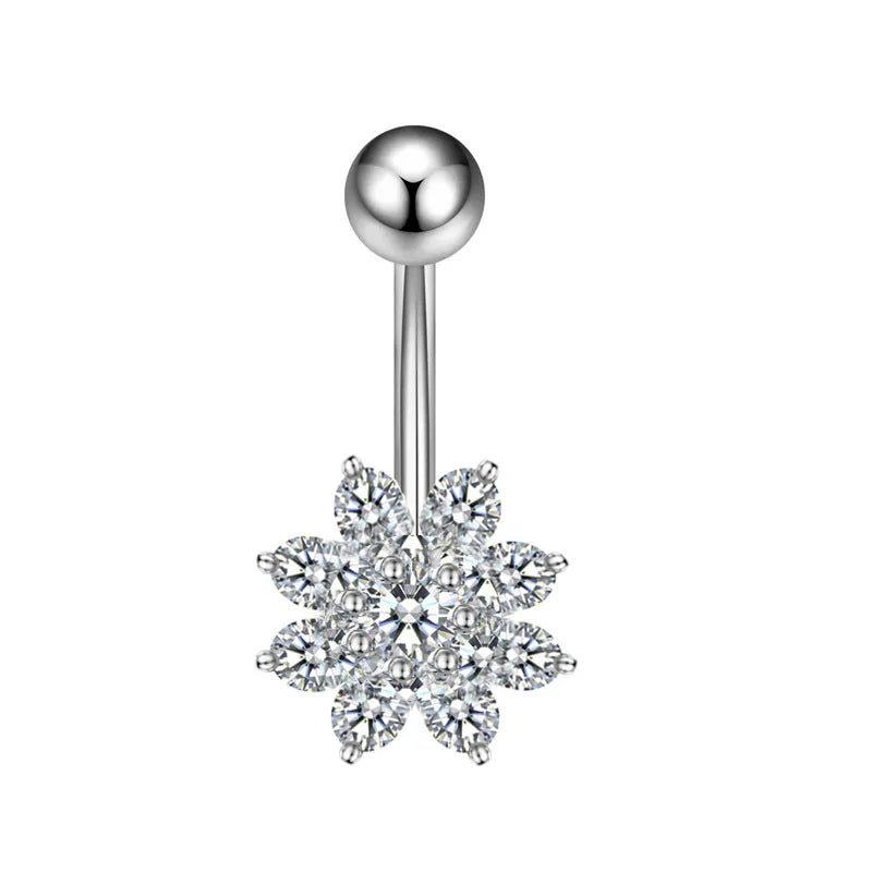 European and American fashion 1.6mm thick stainless steel rod double diamond heart - shaped head inlaid with zircon navel piercing jewelry - QIAO CrystalQIAO CrystalQIAO Crystal
