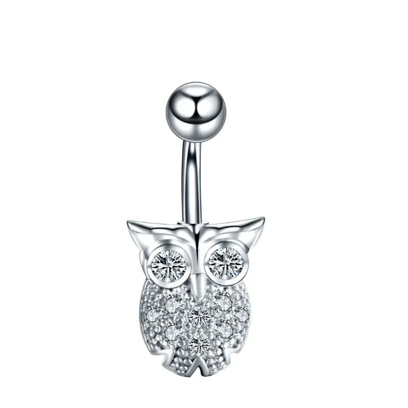 European and American fashion 1.6mm thick stainless steel rod double diamond heart - shaped head inlaid with zircon navel piercing jewelry - QIAO CrystalQIAO CrystalQIAO Crystal