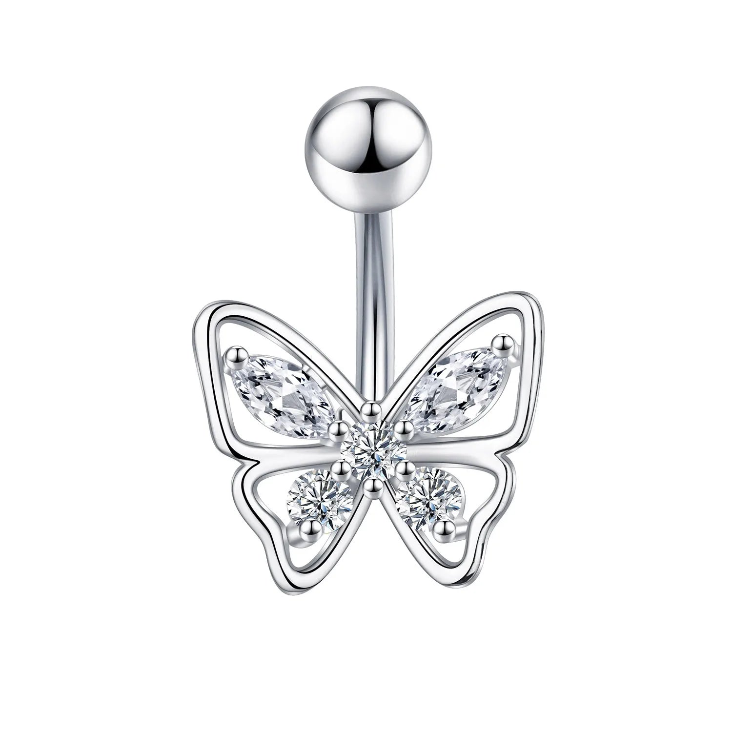 European and American fashion 1.6mm thick stainless steel rod double diamond heart - shaped head inlaid with zircon navel piercing jewelry - QIAO CrystalQIAO CrystalQIAO Crystal