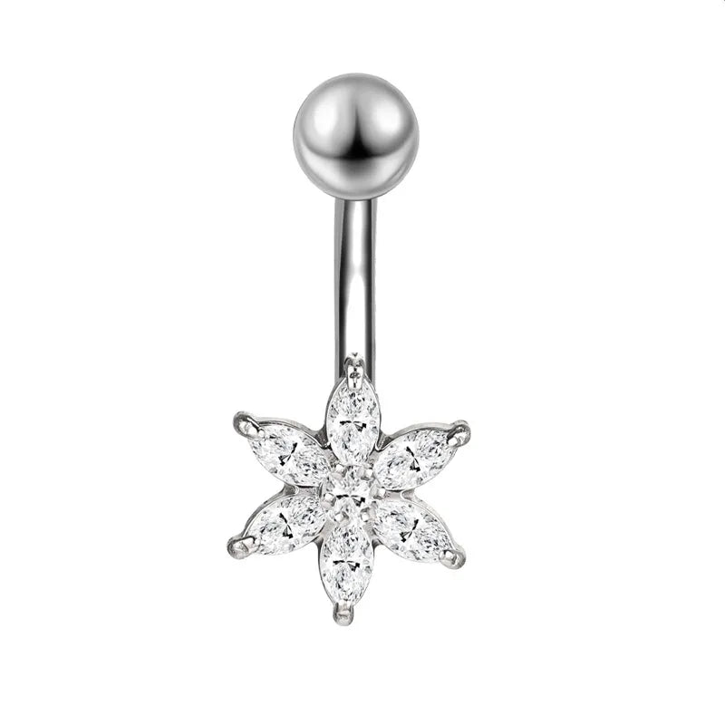 European and American fashion 1.6mm thick stainless steel rod double diamond heart - shaped head inlaid with zircon navel piercing jewelry - QIAO CrystalQIAO CrystalQIAO Crystal