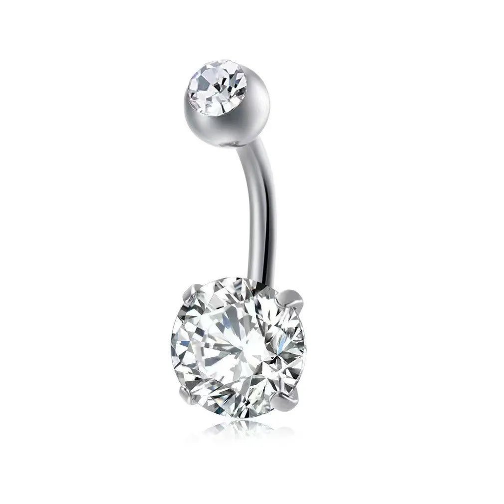 European and American fashion 1.6mm thick stainless steel rod double diamond heart - shaped head inlaid with zircon navel piercing jewelry - QIAO CrystalQIAO CrystalQIAO Crystal
