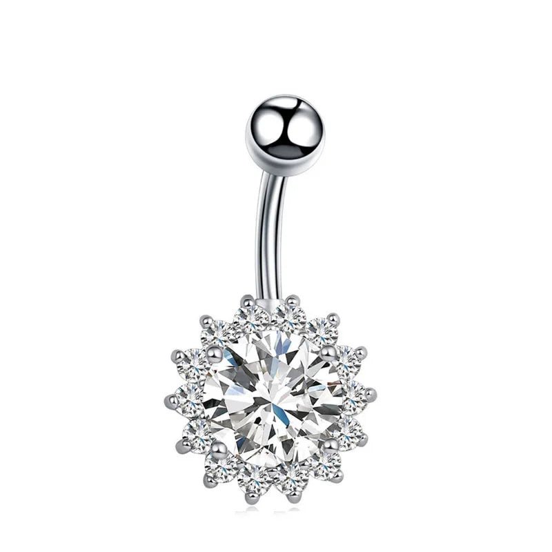 European and American fashion 1.6mm thick stainless steel rod double diamond heart - shaped head inlaid with zircon navel piercing jewelry - QIAO CrystalQIAO CrystalQIAO Crystal